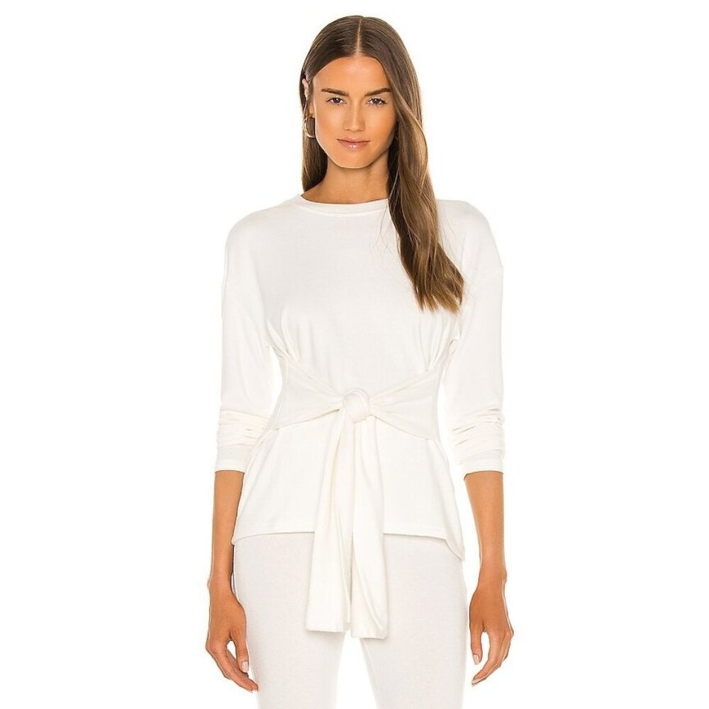 Mina Lisa Sweater Knit Tie Front Pullover in Ivory
